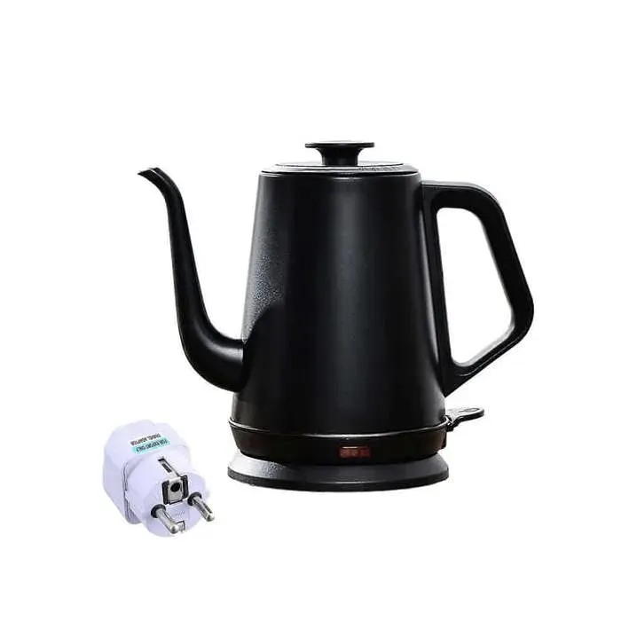 Bouilloire à long bec avec adaptateur pour prise allemande cafetière à filtre durable pour usage domestique noire