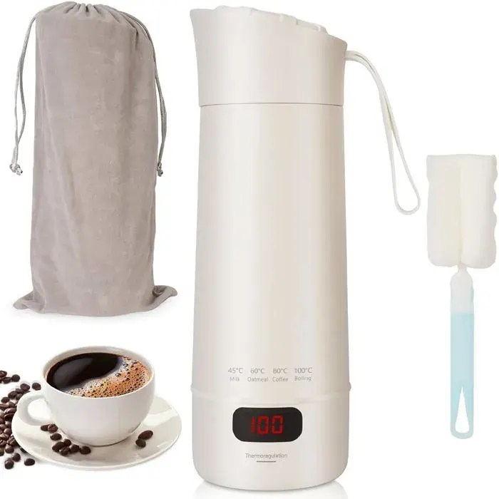 Bouilloire de voyage électrique - Capacité 400 ml - Acier inoxydable 304 - 4 températures réglables Blanc