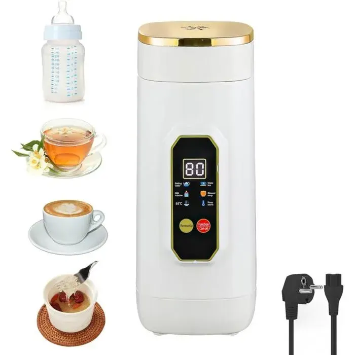 Bouilloire de Voyage Petite 450ml Mini Bouilloire avec 6 Réglages de Température Indicateur de Température LED en Temps Réel Boui