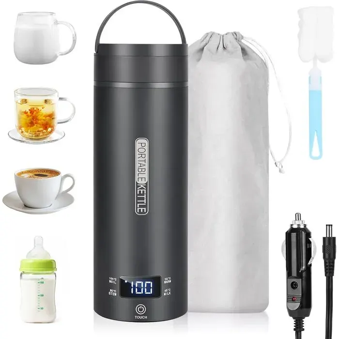 Bouilloire de Voyage500ml Mini Bouilloire Electrique96 W Petite Bouilloire ElectriqueChauffe Eau Portable pour CaféLait (12V)