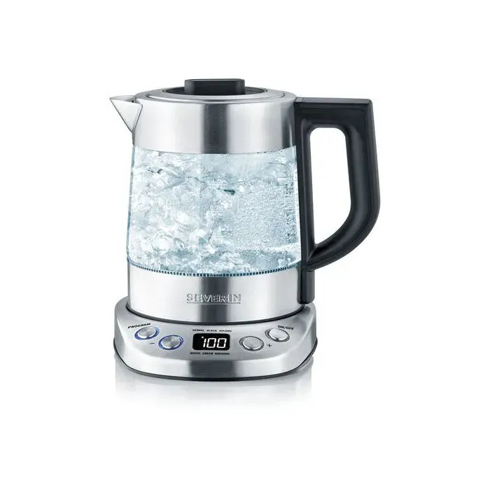 Bouilloire Eau et Thé 1L - SEVERIN - WK3473 - 2 200W - 5 Programmes dInfusion - Température et Temps Réglables - Verre/Inox
