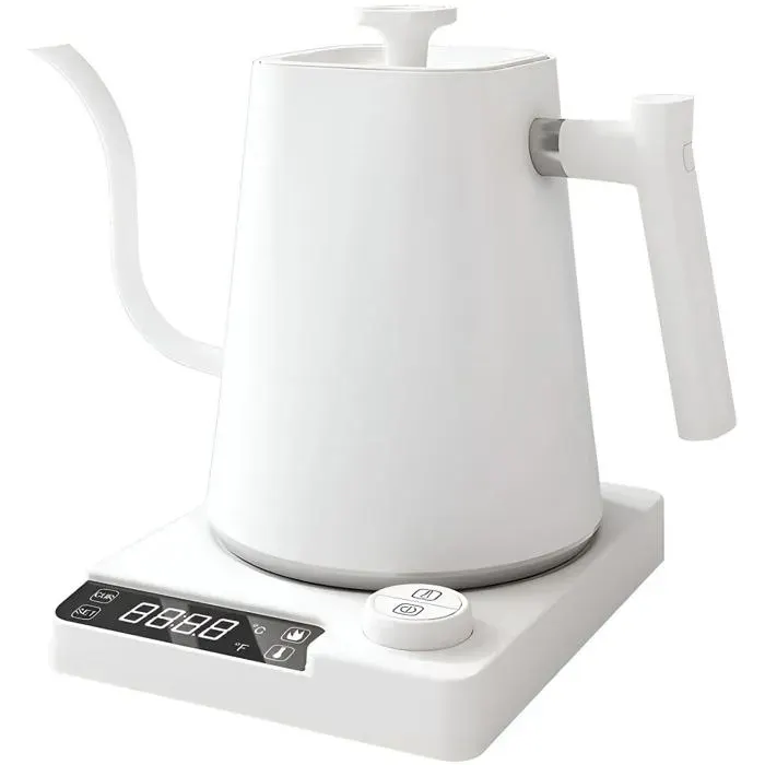 Bouilloire électrique 1 L 1200 W affichage numérique LED contrôle intelligent de la température design ergonomique blanc