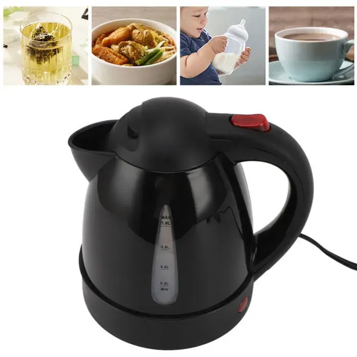 Bouilloire électrique 150 W 1 L Black Road Chaudière à eau chaude Doublure en acier inoxydable Arrêt automatique Bouilloire à thé