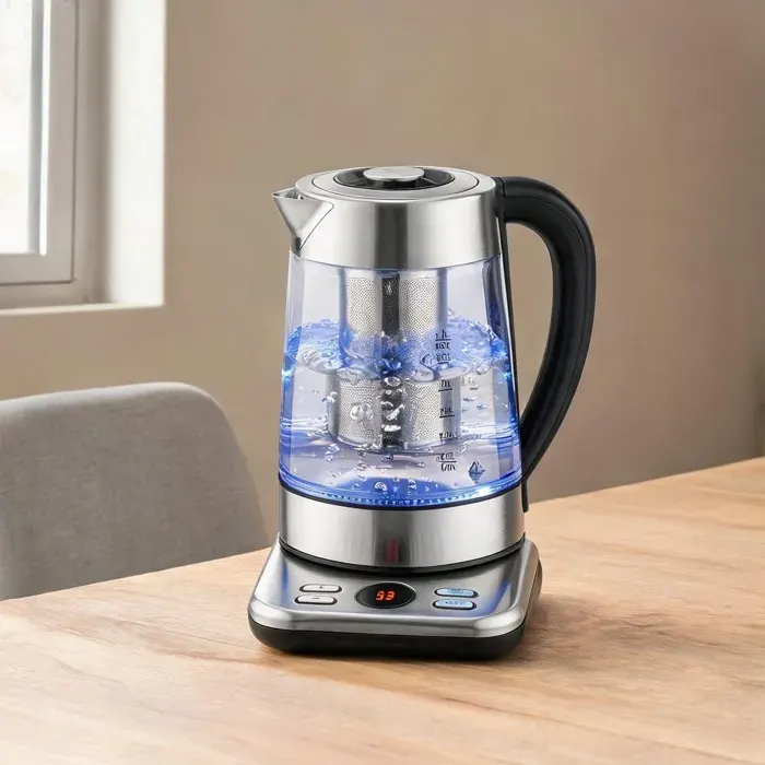Bouilloire électrique 17 L en verre et acier inoxydable 2200 W 5 températures - Argent Verre Acier Inoxydable 8.54 x 8.43 x