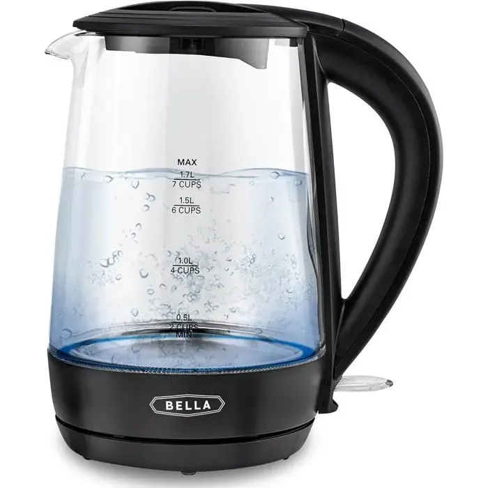 Bouilloire électrique 17 L en verre sans fil avec LED colorée arrêt auto et sécurité anti-séchage - Noir