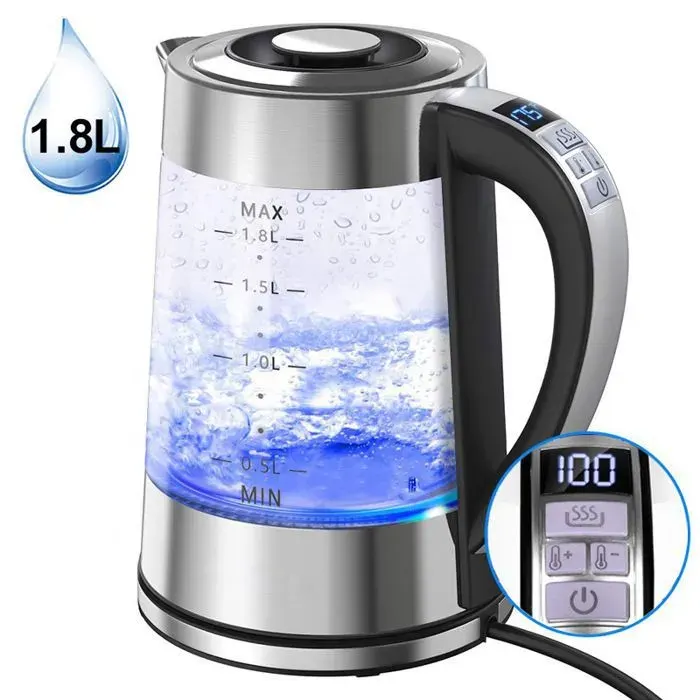 Bouilloire électrique 18 L 220 V affichage numérique LED contrôle de la température acier inoxydable argent