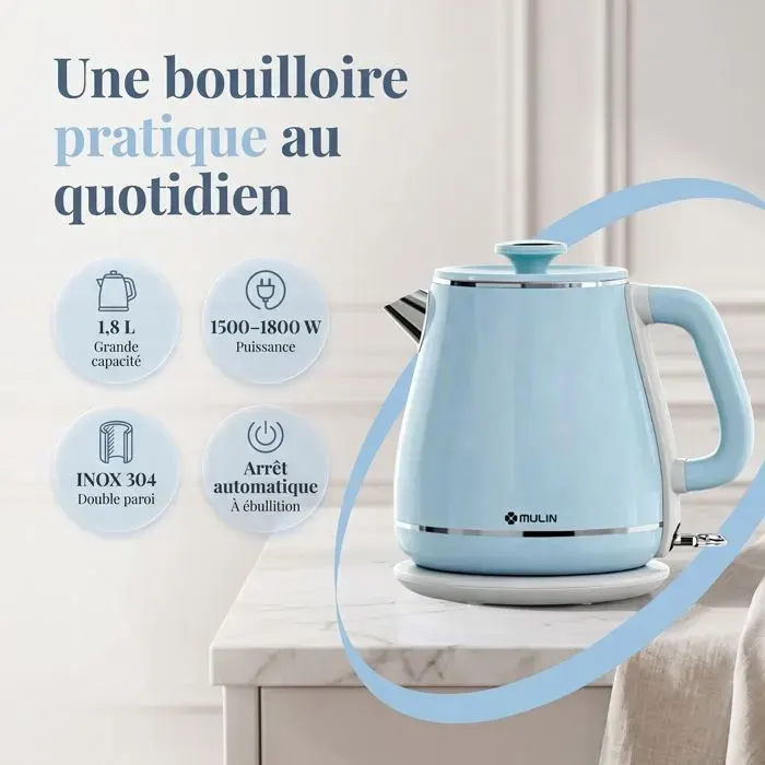 Bouilloire Électrique 18L 1800W - Inox 304 Double Paroi Isolante - Arrêt Automatique Protection Anti-Surchauffe - Sans Fil - MULIN