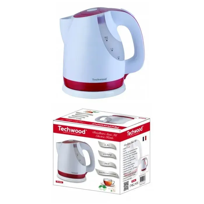 Bouilloire électrique 1L6 2200W Blanche / ROUGE élégante Protection contre lébullition Changement de couleur LED Rouge