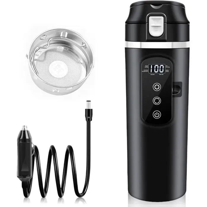 Bouilloire électrique de voyage pour voiture 12V/24V revêtement intérieur en acier inoxydable 304 de 500ml convient aux voiture