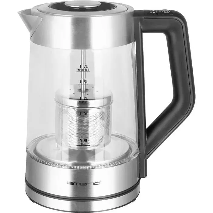 Bouilloire électrique - EMERIO - WK-122730 - 17 L - Verre borosilicate - 5 températures LED changeante — coloris Gris