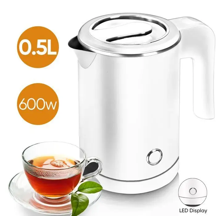 Bouilloire Électrique en Acier Inoxydable - 05L & 600W & Sans BPA - Arrêt autoaffichage à LED pour le voyages et bureau