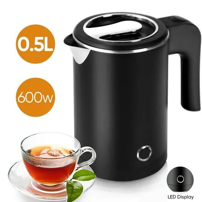 Bouilloire Électrique en Acier Inoxydable - 05L & 600W & Sans BPA - Arrêt autoaffichage à LED pour le voyages et bureau