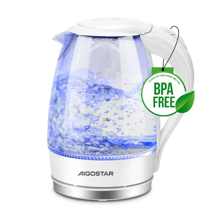 Bouilloire électrique en cristal sans BPA Aigostar Eve - 1.7L 2200W illumination LED bleue