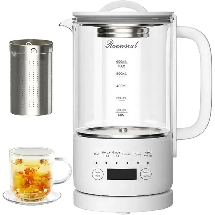 Bouilloire Électrique en Verre 0 6L 500W Température Réglable 40-75°C Minuterie 24h S BPA Petit Compact BOUILLOIRE TRADITIONNELLE