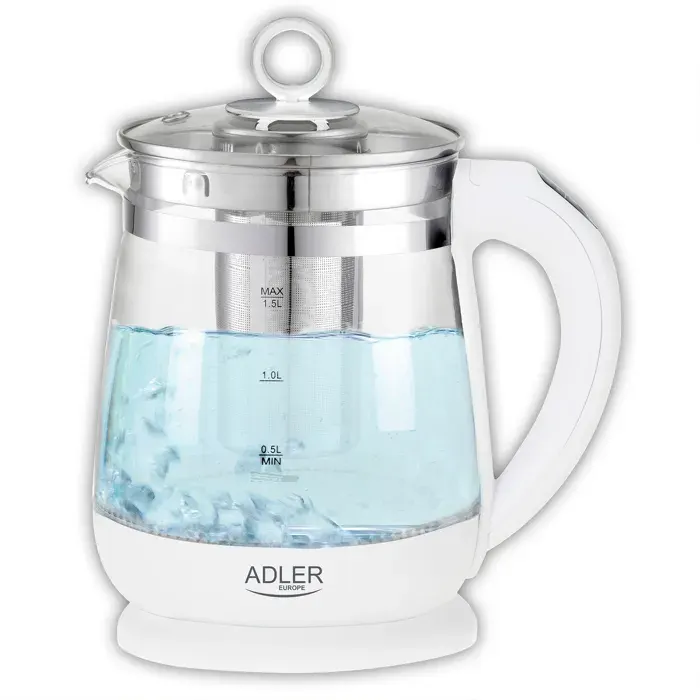 Bouilloire Électrique en Verre 15 L Contrôle de la Température Rétro Éclairé Adler AD 1299 2200W Blanc