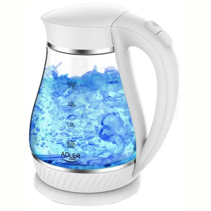 Bouilloire Électrique en Verre 17 Litre Intérieur Éclairé sans Fil Adler AD 1274W 2200W Blanc