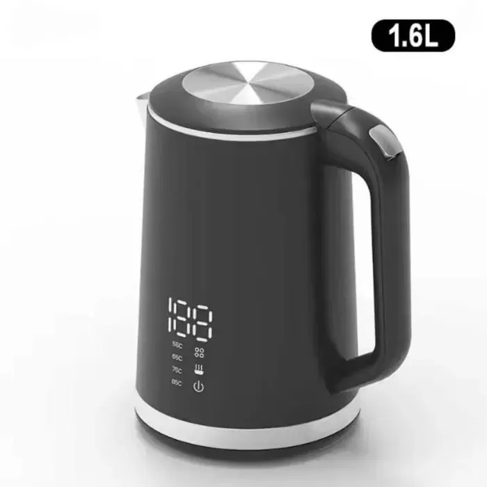Bouilloire Électrique Intelligente 1.6L 1500W en Inox 304 avec Température Réglable et Maintien au Chaud 16H Écran Tactile LED Noir