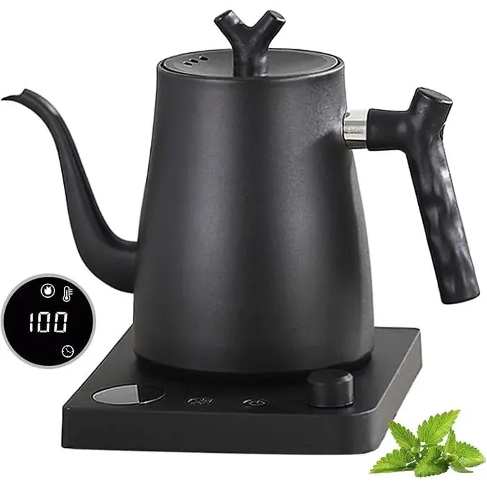 Bouilloire Électrique Intelligente Col de Cygne 1.0 Litre avec Régge Température 40 100°CAcier Inoxydable 304Noir
