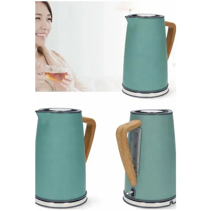 Bouilloire électrique - LIVOO - Vintage Verte - 17 L - 2200 W - Acier inoxydable effet bois