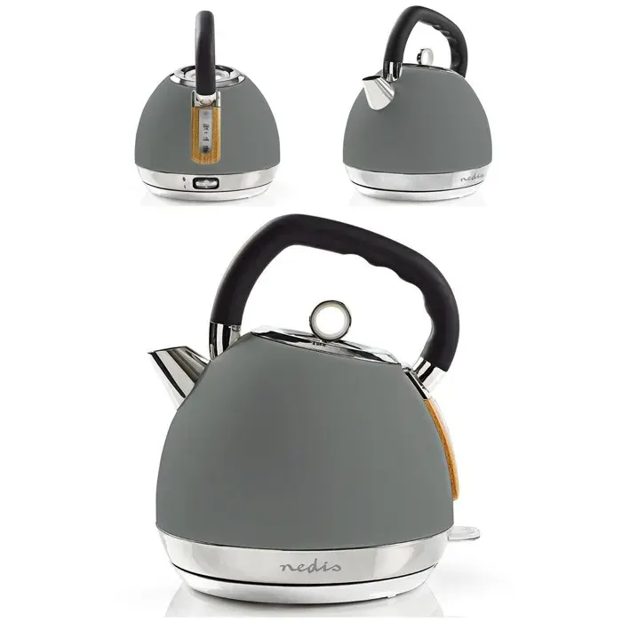 Bouilloire électrique - NEDIS - 1.8L Rétro - 2200W - Acier inoxydable - Socle 360°