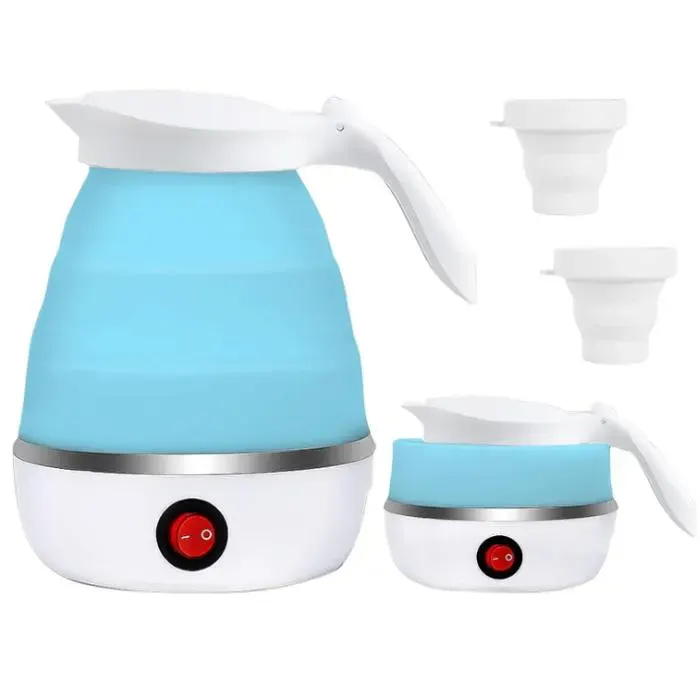 Bouilloire Électrique Pliable0.6L Bouilloire de Voyage en SiliconeMini Bouilloire Camping avec Fond en Acier Inoxydable-Bleu