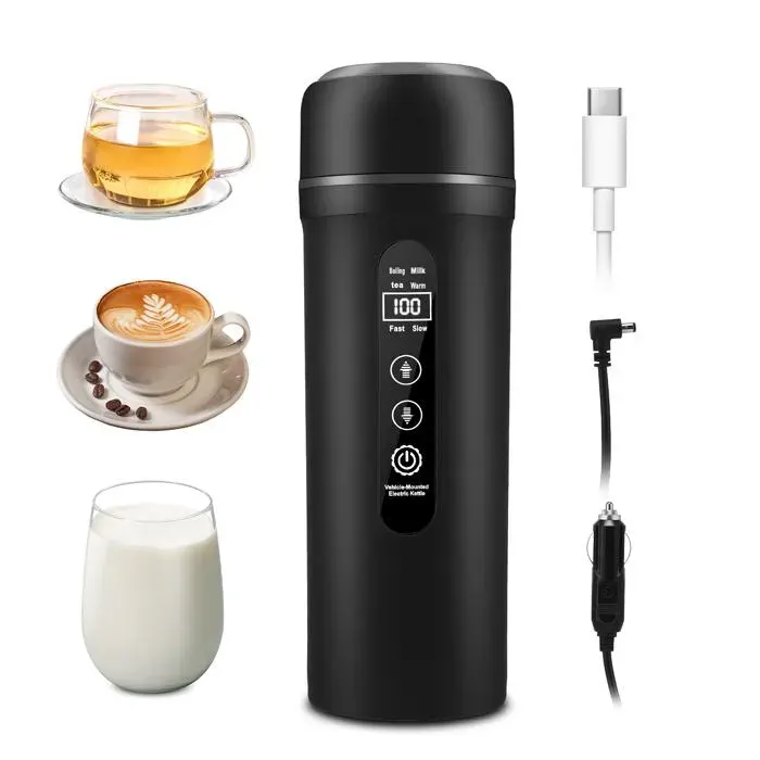 Bouilloire Électrique Portable 12V 500ml40~100℃ réglableÉcran LCDAcier inoxydable 316 Bouilloire de Voyage pour Extérieur