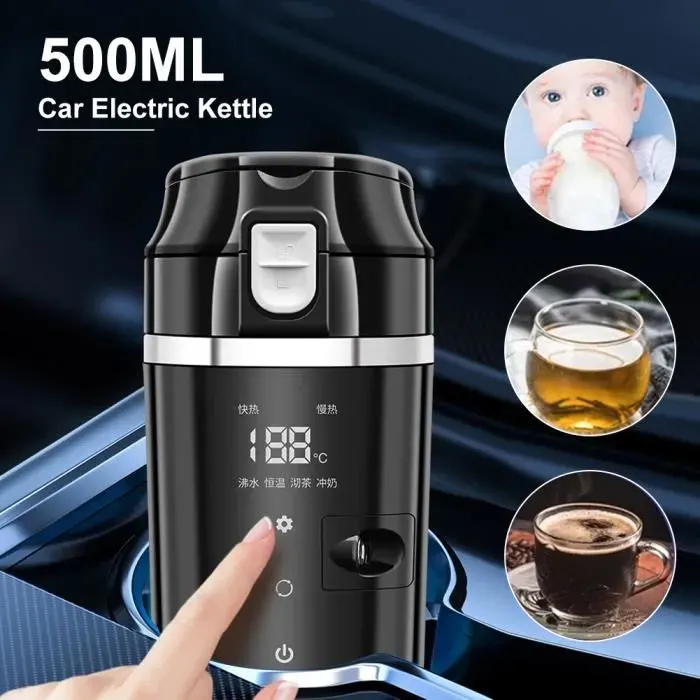Bouilloire électrique portable 500 ml -Mini Mug de voyage avec doublure en acier inoxydable 304 100W tasse débullition rapide