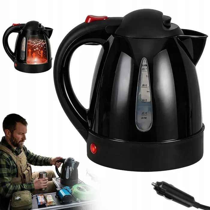Bouilloire électrique portable-Bouilloire pour voiture-1000 ml-12V-150W-Acier inoxydable-Arrêt automatique-Noir