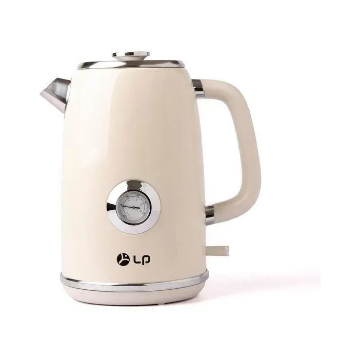 Bouilloire électrique rétro - 1.7l - 2200w -Cadran du thermomètre - rotatif à 360° - arrêt automatique - Inox - Blanc