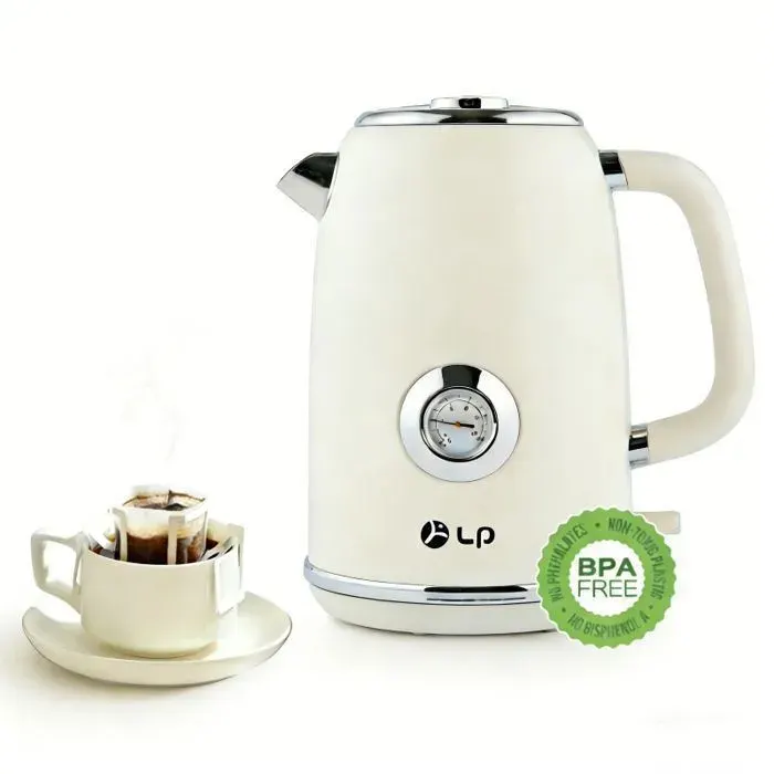 Bouilloire Électrique Rétro 17L2200W - Acier InoxydableThermomètre Intégré & Cadran de Température - Arrêt Automatique