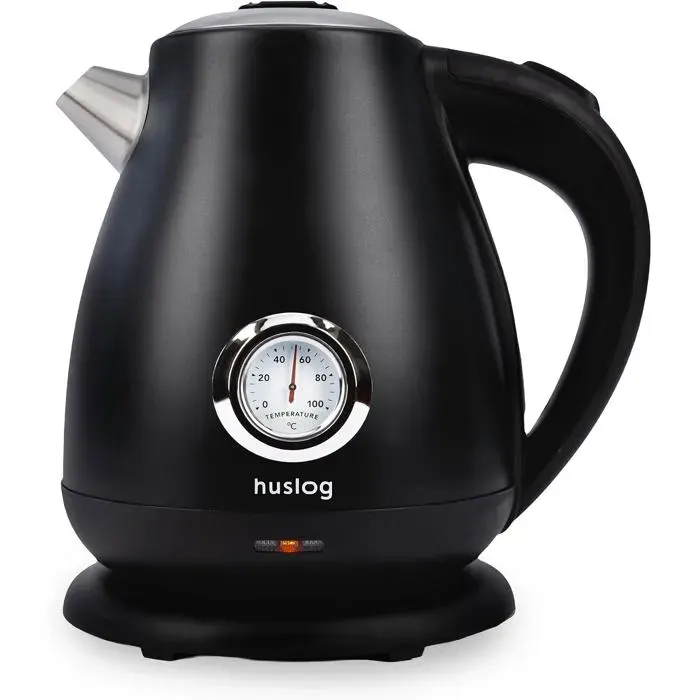 Bouilloire Électrique Rétro 17L2200WThermomètre IntégréChauffage RapideAcier InoxydableSans Fil avec Base 360°ArrêtNoir