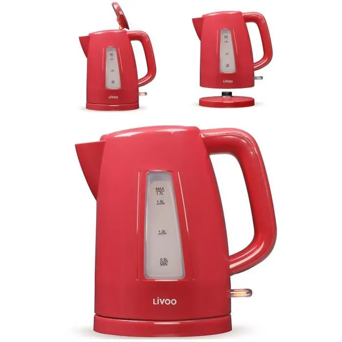 Bouilloire électrique ROUGE 2200W sans fil 17L Socle pivotant 360°C