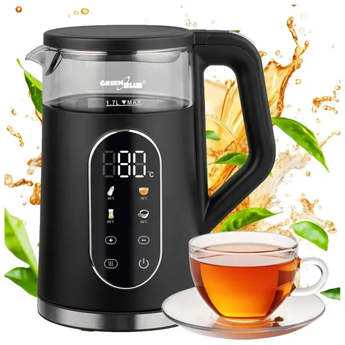 Bouilloire électrique sans fil - GREENBLUE - GB670 B - 17 L - 2200 W - Temp. réglable 40–100°C — coloris Noir