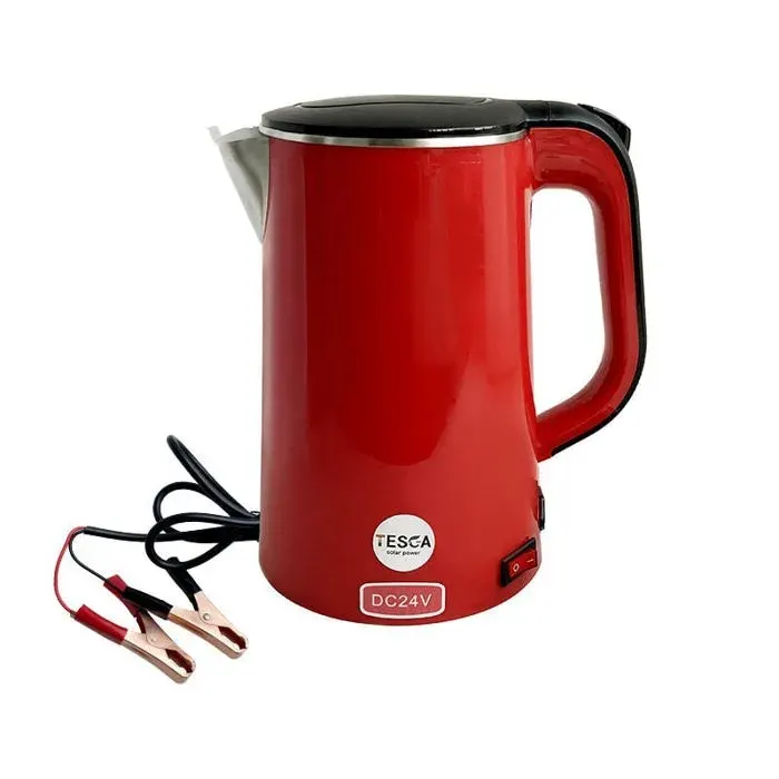 Bouilloire électrique solaire - PZCC - four électrique 12 V CC - 1.8 L - Inox 304 - Pince crocodile — coloris Rouge