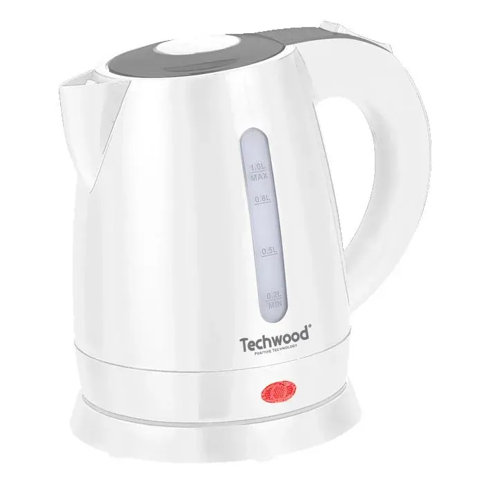 Bouilloire Electrique Techwood TB-1023 Capacité 1L - 1600W Arrêt de sécurité en cas de surchauffe Indicateur niveau deau Blanc