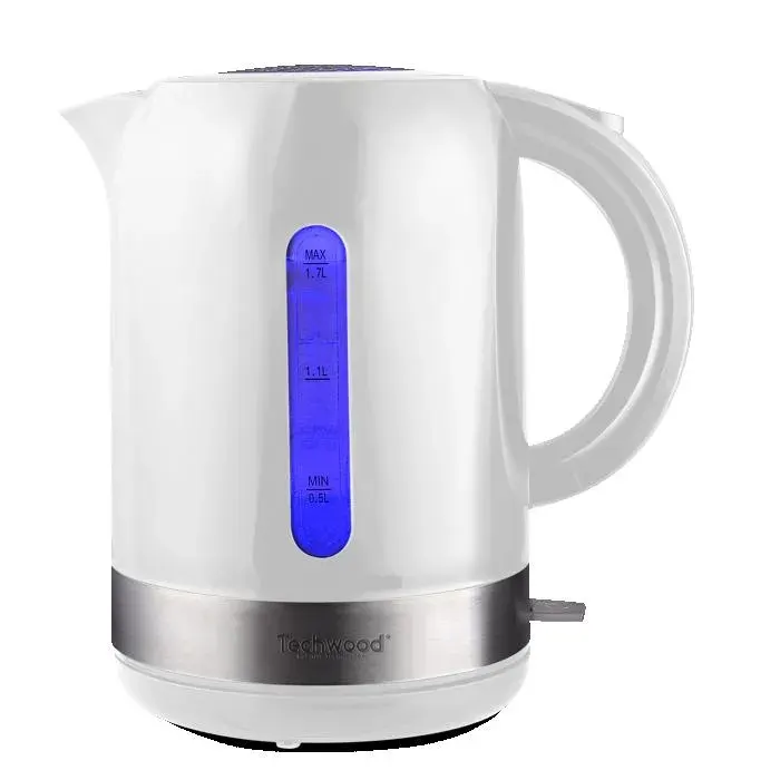 Bouilloire électrique Techwood TB-1771 - Sans Fil - Capacité 17 Litre Socle 360° - Fond intérieur en acier inoxydable - Blanc
