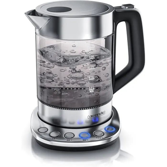 Bouilloire électrique - TRAHOO - Réglage température - 15 L - 2200 W - Verre borosilicate