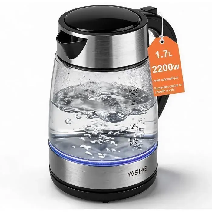 Bouilloire Électrique Verre 17L 2200W Ébullition Rapide LED Bleue