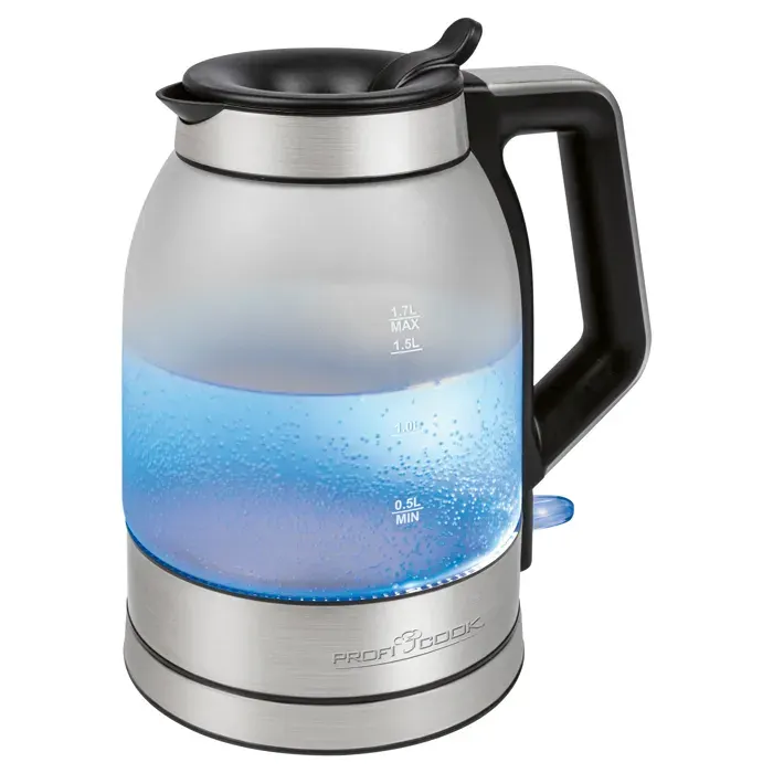 Bouilloire Électrique Verre de 17 Litre Récipient sans BPA sans Fil Éclairé Proficook WKS 1215G 2200W Argent