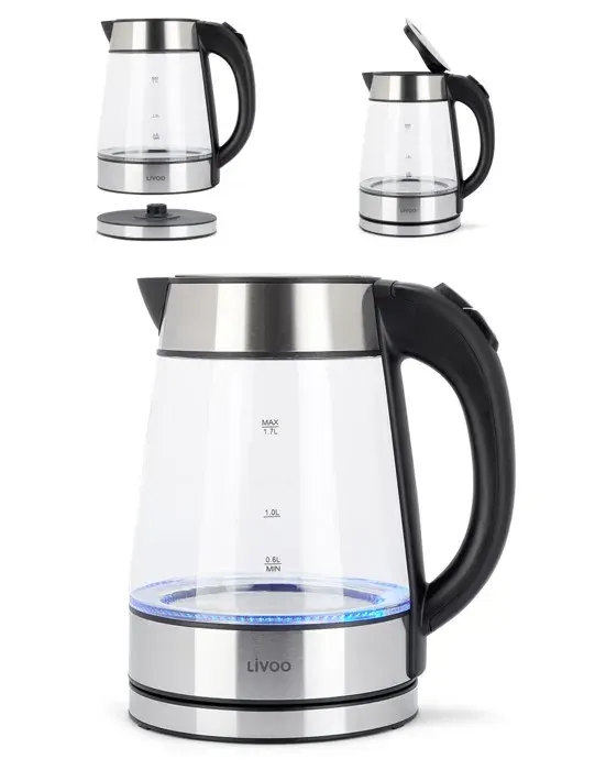 Bouilloire électrique Verre Transparent 1.7L 2200W LED BLEU acier inoxydable