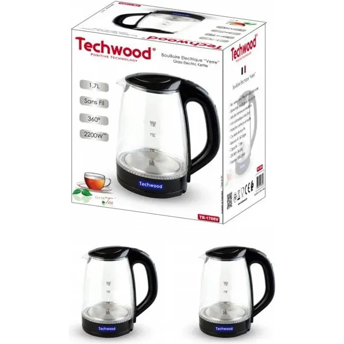 Bouilloire - ELEMENT INOX - Théière électrique en VERRE - 2200W - 17L - Noir