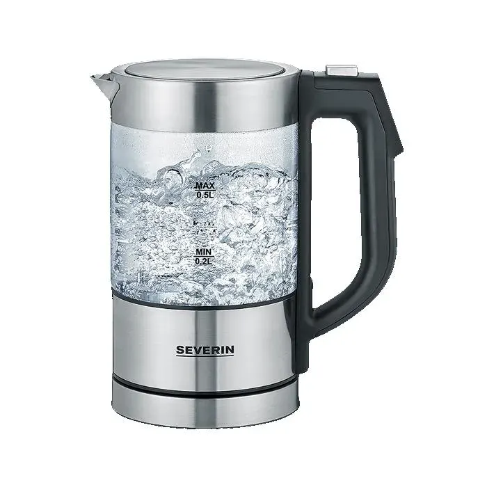 Bouilloire en Verre compacte 05L - SEVERIN - WK 3458 - 1100W Réglage par palier de 5°C Filtre Anticalcaire Amovible Socle 360°
