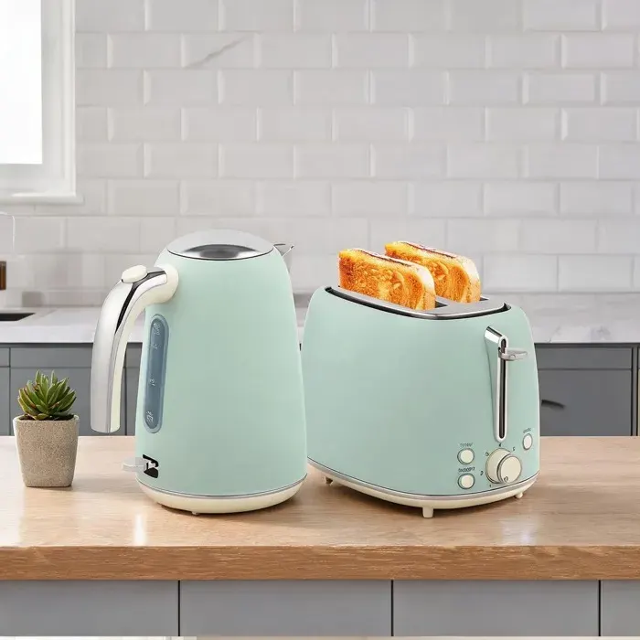 Bouilloire et grille-pain en acier inoxydable vert 17 L 2200 W ensemble - Vert Acier inoxydable 21.5 x 15.6 x 24.2 cm