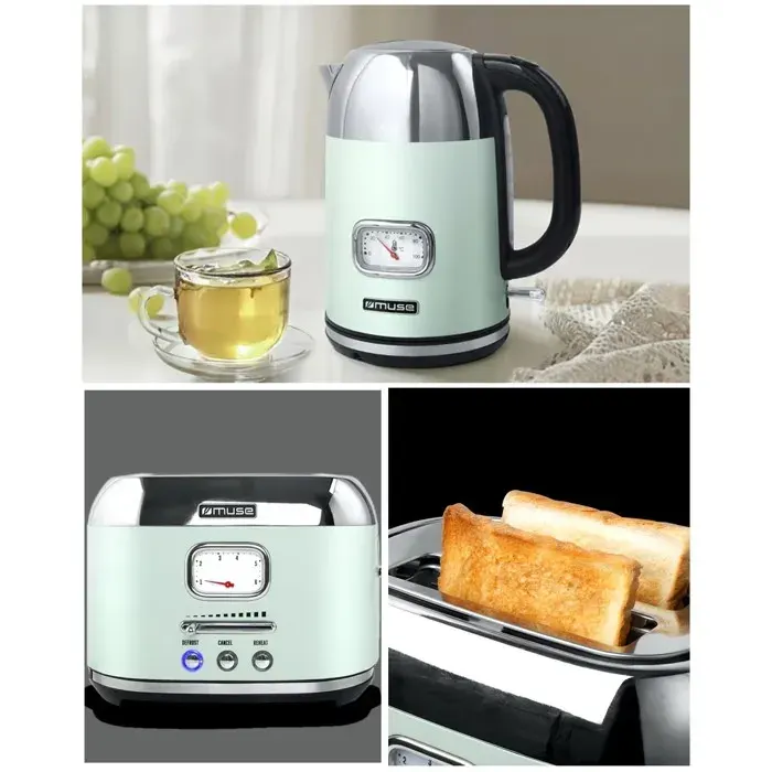 Bouilloire et Grille-Pain - MUSE - Rétro - 2200W - 1.7L - Vert Pastel