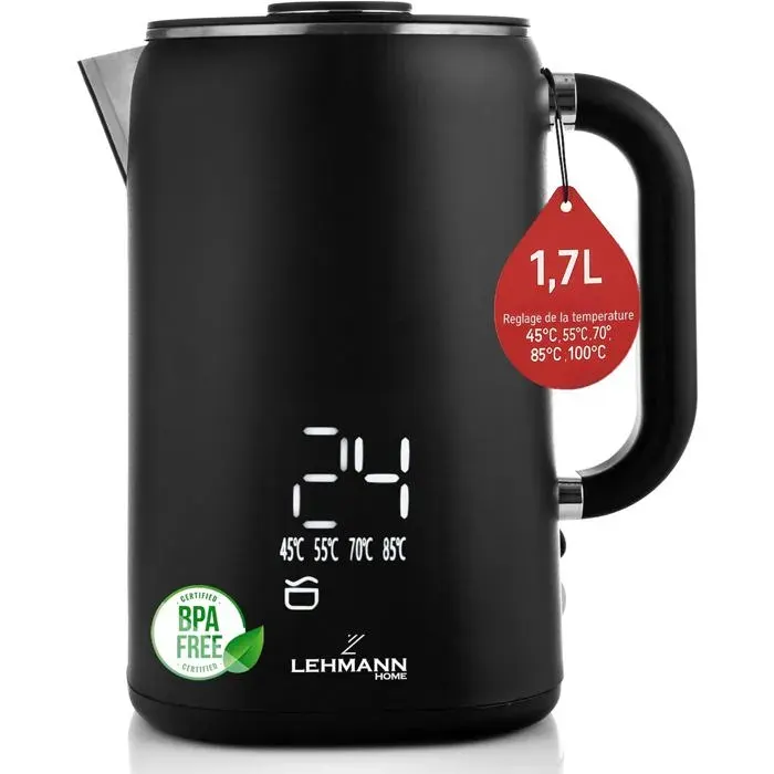 Bouilloire Inox 17L Température Réglable 45-100°C Écran Tactile Double Paroi Maintien Au Chaud Sans BPA Noir