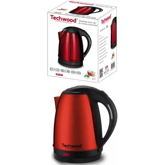 Bouilloire - Inox - Rouge - 18L - 1500W - Sans Fil - Arrêt Automatique