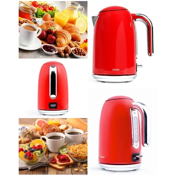 Bouilloire - LIVOO - Vintage rétro Rouge - 17 L - 2200 W - Acier inoxydable