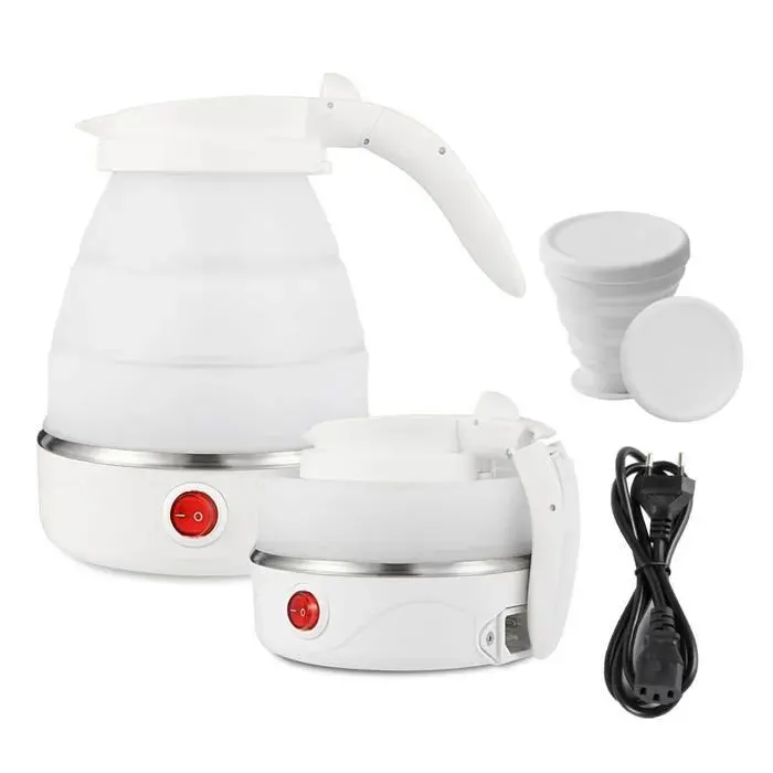 Bouilloire pliable-1Rouge600ml-Électrique silicone fond acier inoxydable mini voyage portable avec tasse camping-Bouil Balaena BV