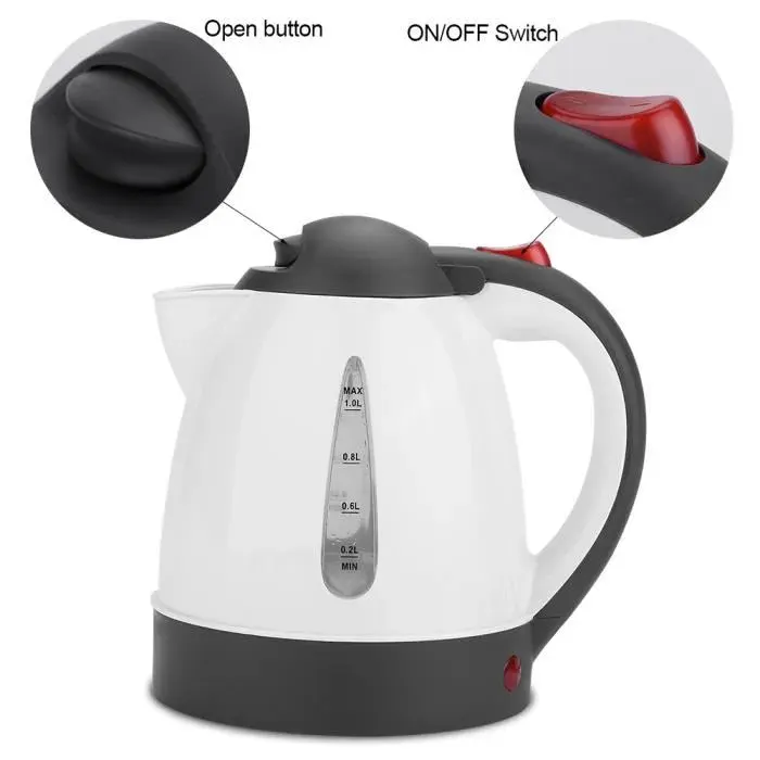 Bouilloire portable 1000ml - Tbest - Noir - 24V - 250W - Coupure automatique