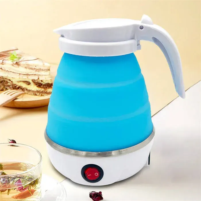 Bouilloire portable de Camping 600ML Bouilloire pliable Mini bouilloire électrique en silicone pour le camping -bleu